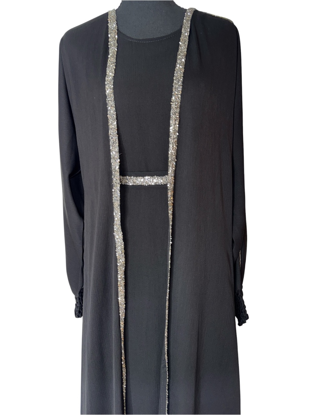 Black long sleeve two piece abaya size 2 - Picture 2 of 6